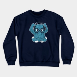 Cute Baby Elephant Listening to Music Crewneck Sweatshirt